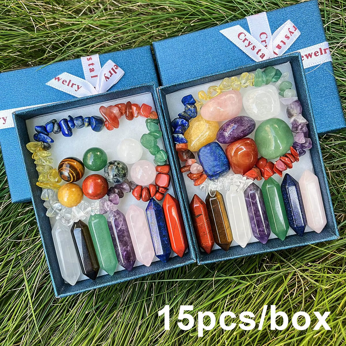 מארז מתנה קריסטלים 15 חלקים — ערכת התחלה שבע הצ'אקרות – תמונה 2