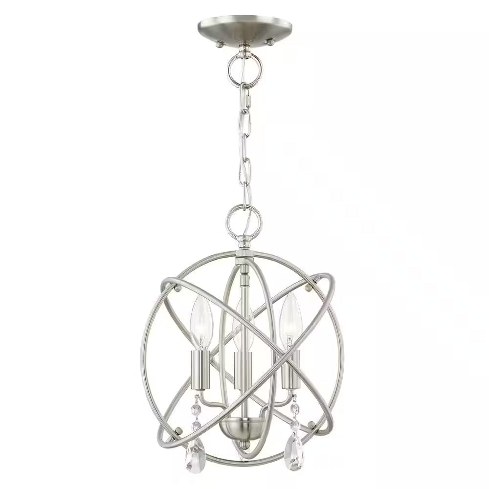 Cahill 12.625 In. 3-Light Brushed Nickel Convertible Mini Chandelier/Semi Flush with Crystals