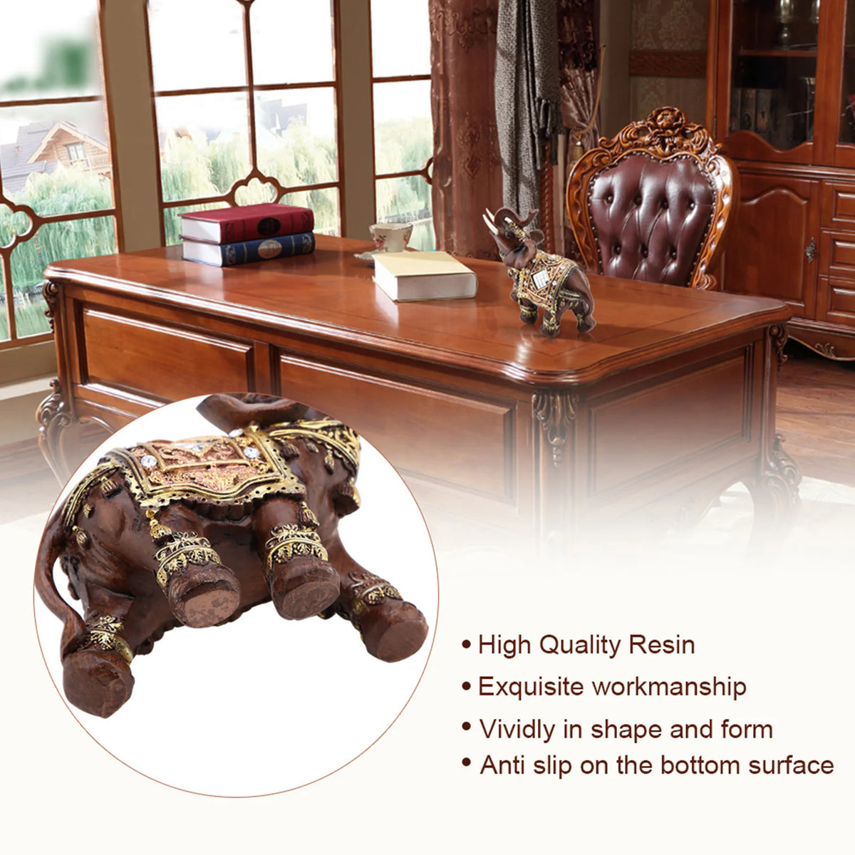 Feng Shui Wood-Grain Elephant Statue – Lucky Wealth Figurine – view 4