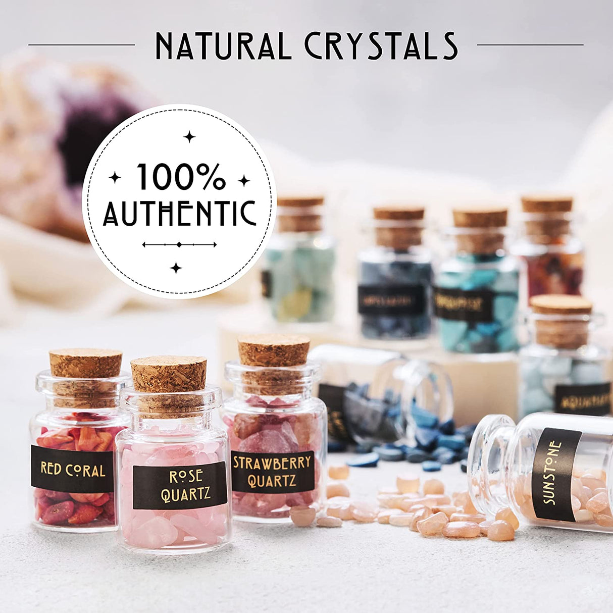 Bulk Crystals and Healing Stones 50 PCS - Real Mini Crystals for Spell Jars - Crystals for Witchcraft - Crystal Sets for Witchcraft Supplies - Real Crystal Witch Healing Crystals for Beginners Set
