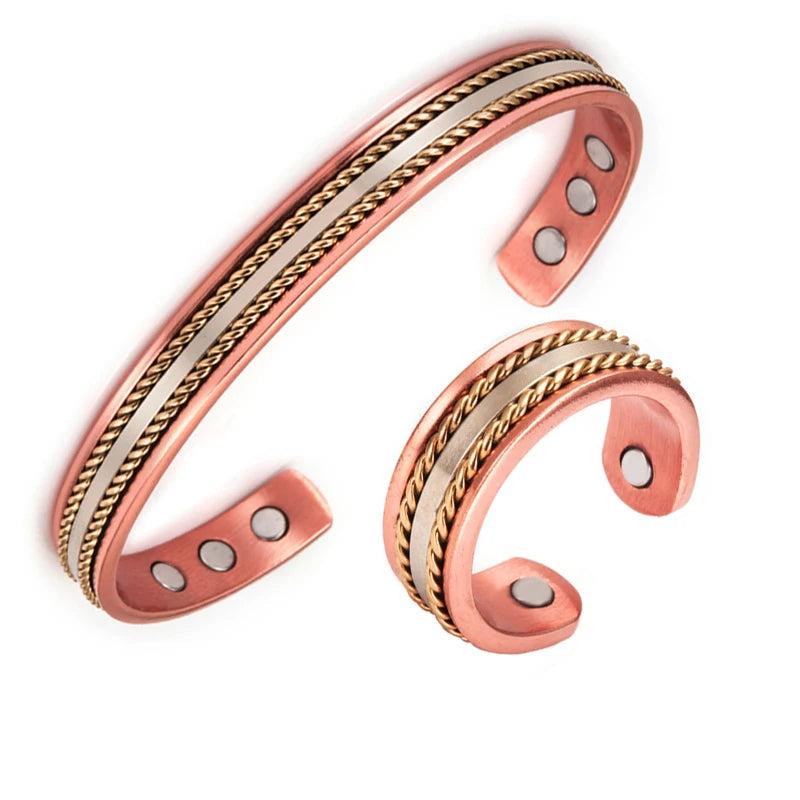 Woven Copper Magnetic Cuff – Bracelet, Ring or Set – view 2