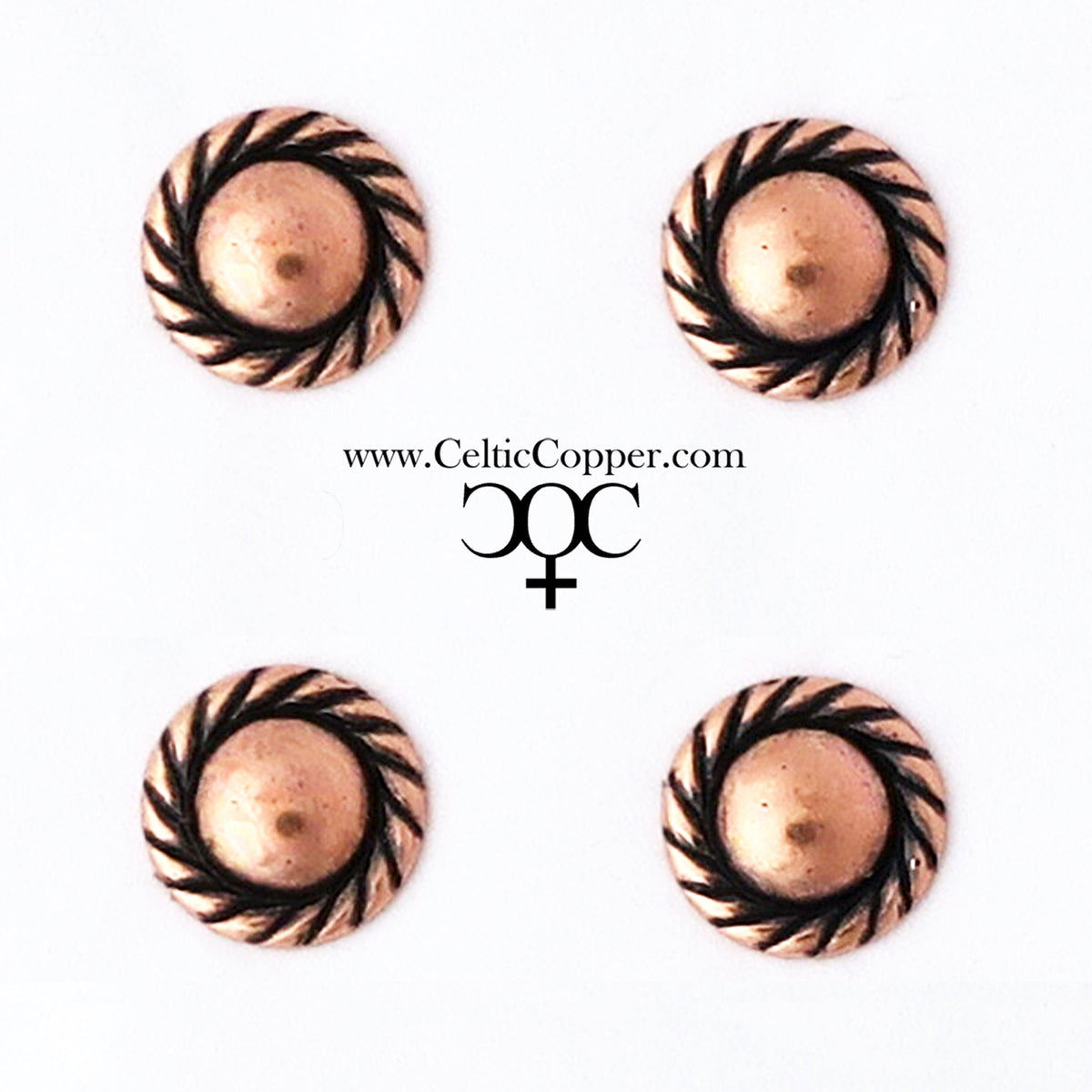 Copper rope-edge stud earrings, two pairs