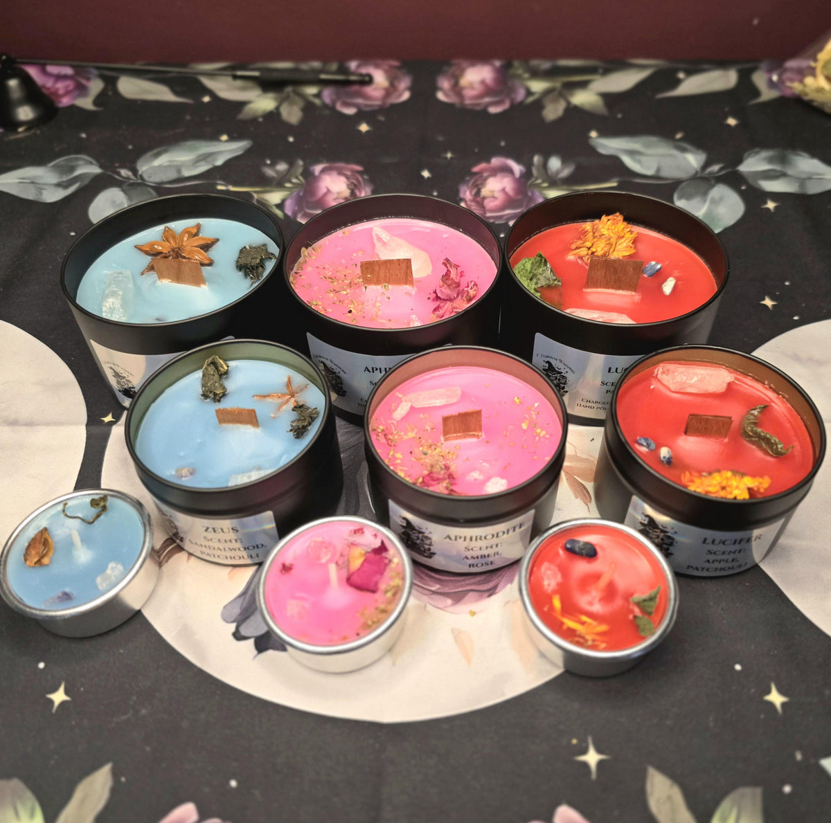 Deity Candles Infused with Crystals and Herbs, Witchcraft, Spirituality, Manifestation, Homemade Handcrafted, Hecate, Lucifer, Medusa, Loki