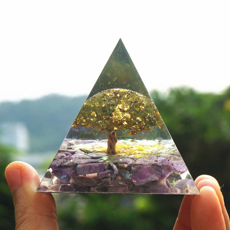 Tree of Life Orgonite Pyramide Amethyst Obsidian Stone Pyramid Crystal Healing Reiki Energy Orgone Collection
