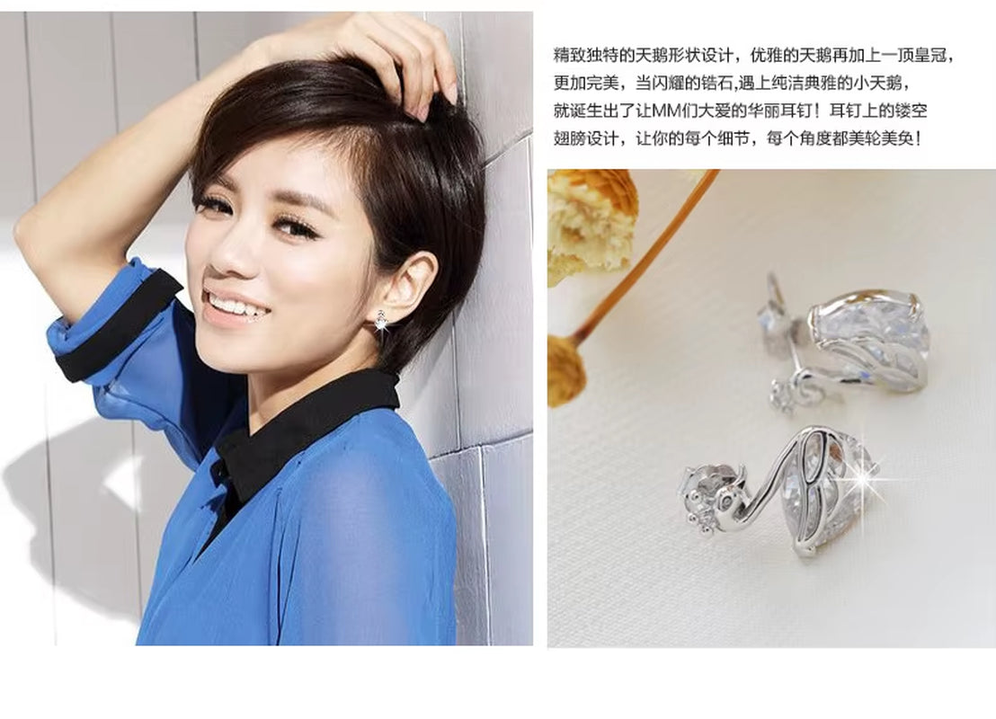 925 Sterling Silver Earrings Crown Swan Sterling Silver Earrings Wholesale Women'S Earrings Sterling Silver Jewelry