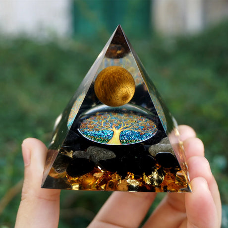 Tree of Life Orgonite Pyramide Amethyst Obsidian Stone Pyramid Crystal Healing Reiki Energy Orgone Collection