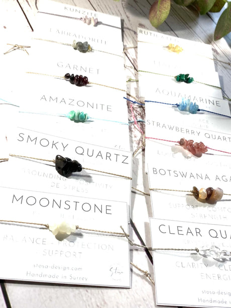 Raw Crystal Chip Bracelet: Adjustable Waxed Cord Anklet