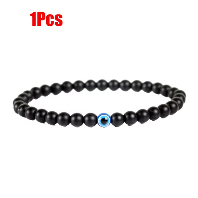 Evil eye and obsidian bead bracelets, set of two