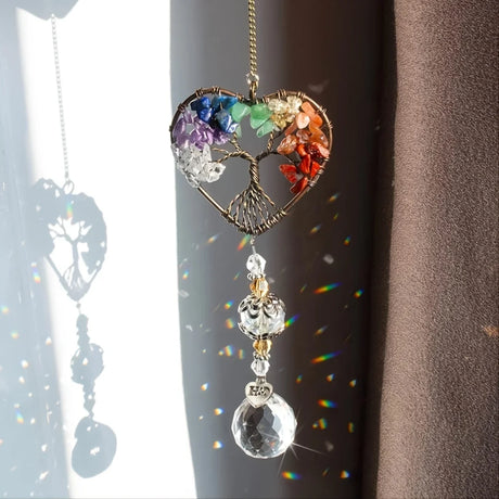 1Pc Suncatcher Ornament Hanging Glass Suncatcher on Window, Crystal Heart Rainbow Tree Hanging, Garden, Outdoor Decoration