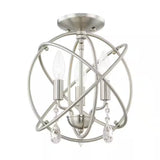 Cahill 12.625 In. 3-Light Brushed Nickel Convertible Mini Chandelier/Semi Flush with Crystals