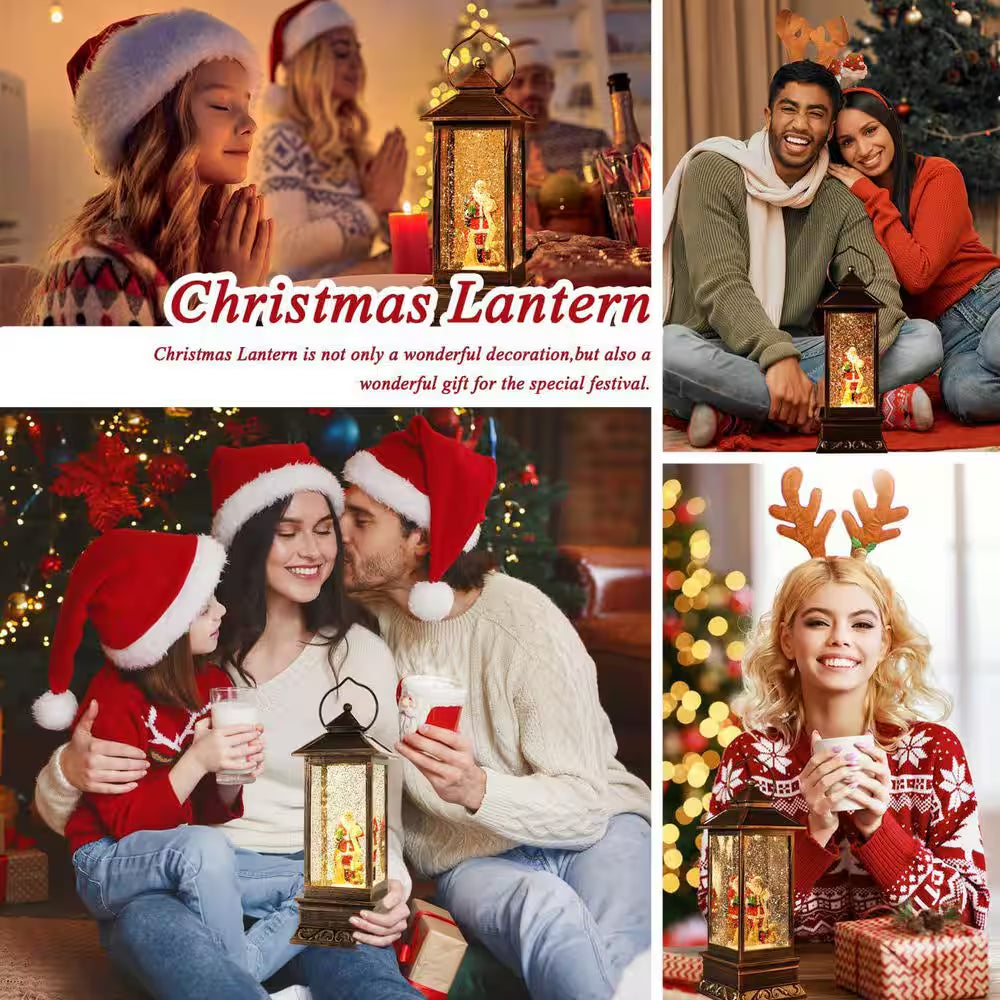 Christmas Lantern with 8 Pieces of Music Sparkling Santa Claus Crystal Keep Circling for Garden Decoration