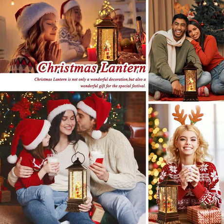 Christmas Lantern with 8 Pieces of Music Sparkling Santa Claus Crystal Keep Circling for Garden Decoration