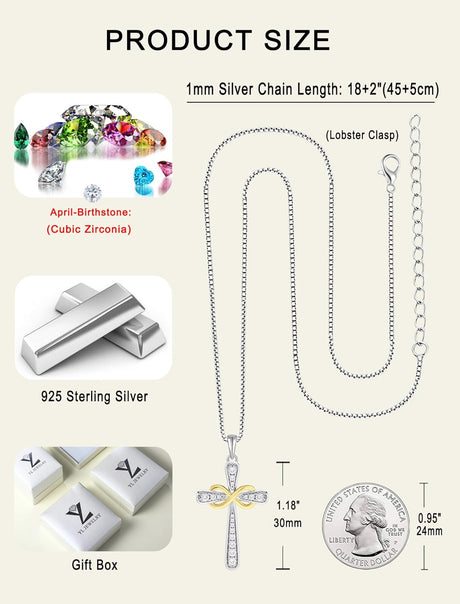925 Sterling Silver Cross Necklace for Women Halo Infinity Pendant Cubic Zirconia Jewelry for Mom