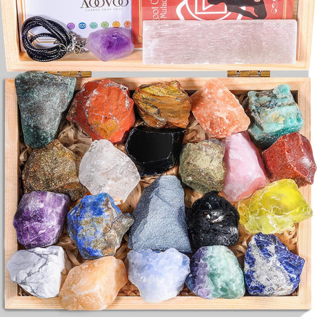 31Pcs Real Crystals and Healing Stones with Crystal Necklace, Crystals for Beginners with Guide, 21 Real Healing Chakra Stones, Rose Quartz