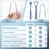 Tongue Scraper for Adults with Multicolor Travel Cases (2 Pack), 100% Stainless Steel, Reduce Bad Breath, Tongue Scrubber, Easy to Use, Tongue Cleaner for Oral Care & Hygiene