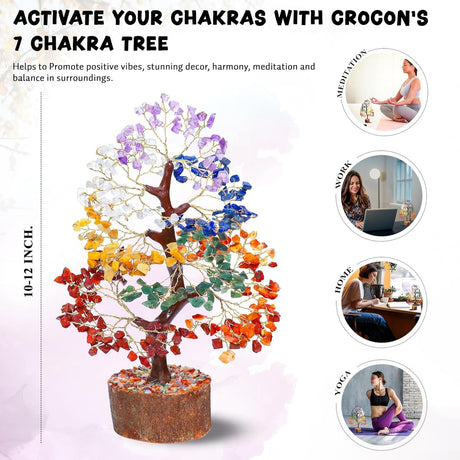 ® 7 Chakra Crystal Tree of Life, Healing Crystals Tree 10-12 Inch, Birthday Gift for Women, Feng Shui, Money Trees, Positive Energy, Good Luck, Home Office Decor, Spiritual Gifts for Women