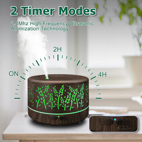 Diffusers for Essential Oils Large Room,600Ml Essential Oil Diffusers for Home,Waterless Auto off 7 Colors Changed 3 Mist Modes,Cool Mist Humidifiers for House Bedroom Decor,Gifts,Dark Wood