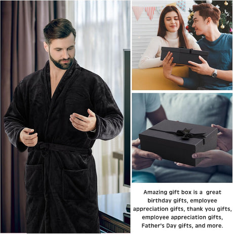 15 Pcs Birthday Gifts for Men Beard Care Set for Him Dad Birthday Gifts Basket Ideas Kit for Men Tumbler Bath Robe for Father'S Day Dad Husband Boyfriend Box (Unhooded,Black)