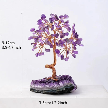 Amethyst Healing Crystals Stones Tree Wire Wrapped on Natural Crystals Gravel with Base Home Desk Living Room Stone Decoration