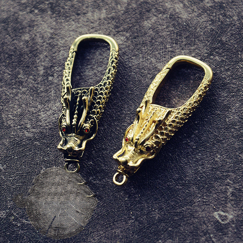 Brass Dragon & Phoenix Keychain – Chinese Copper Art – view 2