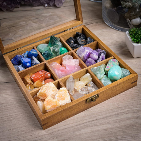 Rock Display Case - 8" X 8" Rock Collection Box for Kids & Adults - Crystal Hold