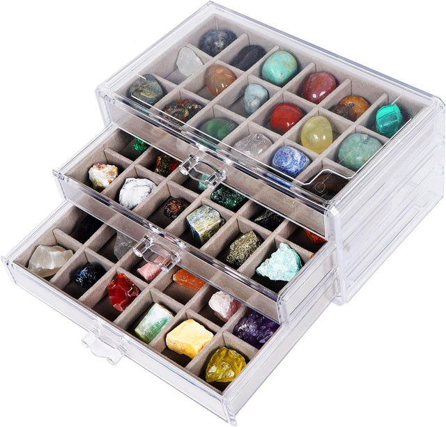 Acrylic Rock Collection Display Case – Collectibles, Crystals, Fossils Storage B