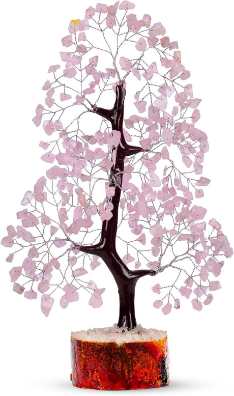 7 Chakra Money Tree Healing Feng Shui Statues & Figurines Reiki Crystal Balancing Buddha Home Décor (Rose Quartz Silver)