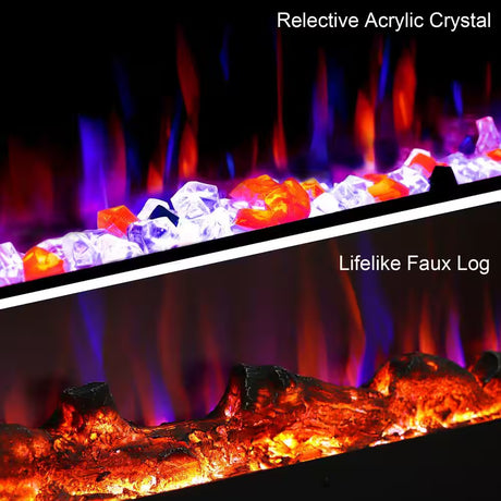 36 In. Electric Fireplace Insert with Remote and Log Crystal, Black
