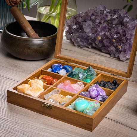 Rock Display Case - 8" X 8" Rock Collection Box for Kids & Adults - Crystal Hold