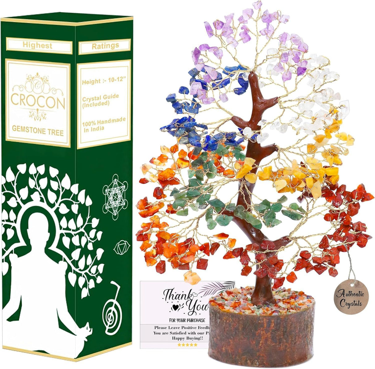 ® 7 Chakra Crystal Tree of Life, Healing Crystals Tree 10-12 Inch, Birthday Gift for Women, Feng Shui, Money Trees, Positive Energy, Good Luck, Home Office Decor, Spiritual Gifts for Women
