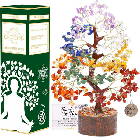 ® 7 Chakra Crystal Tree of Life, Healing Crystals Tree 10-12 Inch, Birthday Gift for Women, Feng Shui, Money Trees, Positive Energy, Good Luck, Home Office Decor, Spiritual Gifts for Women