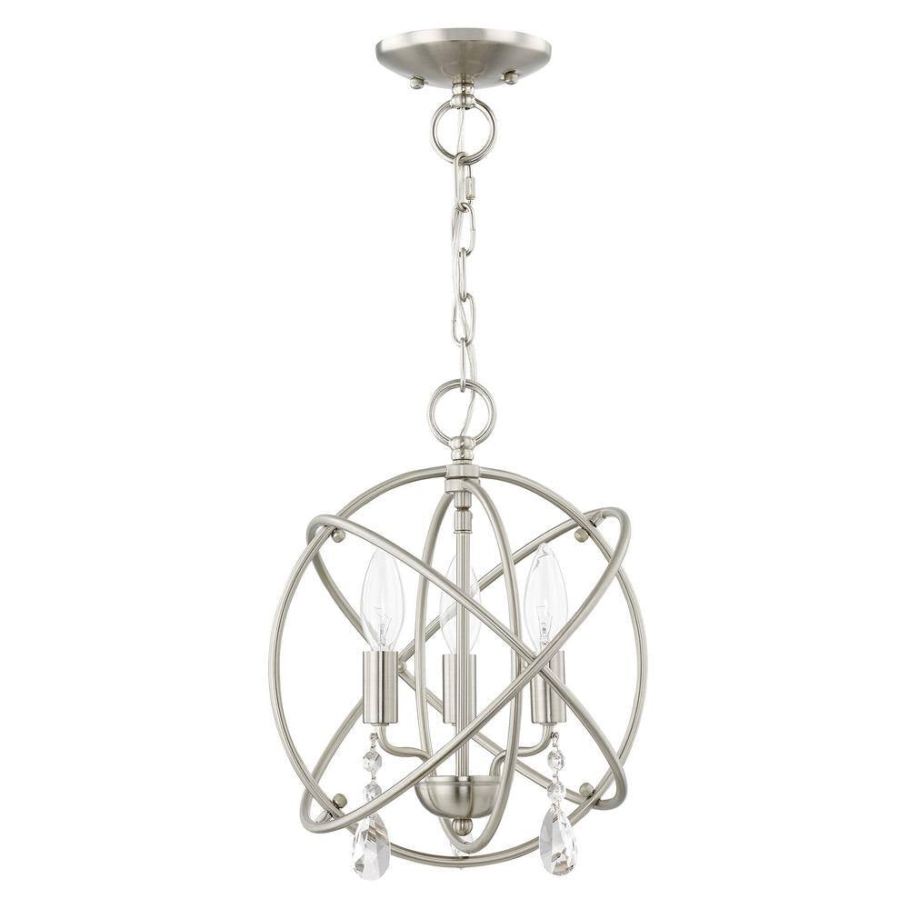 Cahill 12.625 In. 3-Light Brushed Nickel Convertible Mini Chandelier/Semi Flush with Crystals