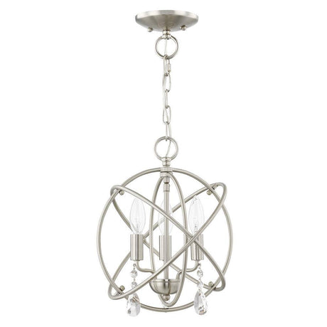 Cahill 12.625 In. 3-Light Brushed Nickel Convertible Mini Chandelier/Semi Flush with Crystals