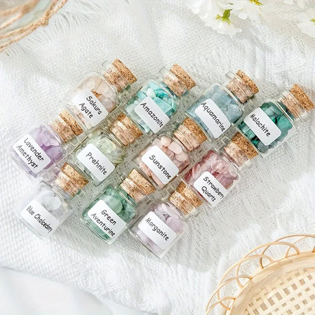 12Pcs Crystal Gemstone Chip Bottle,Mini Crystals,Spell Jars,Real Crystals for Witchcraft Supplies,Witchcraft Healing Crystals