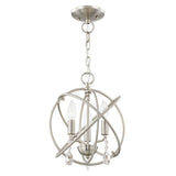 Cahill 12.625 In. 3-Light Brushed Nickel Convertible Mini Chandelier/Semi Flush with Crystals