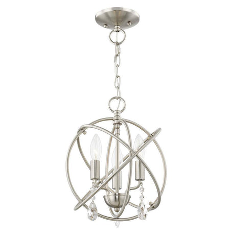Cahill 12.625 In. 3-Light Brushed Nickel Convertible Mini Chandelier/Semi Flush with Crystals