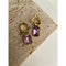 French Pastoral Vintage Antique Brass Color Stone Earrings Women