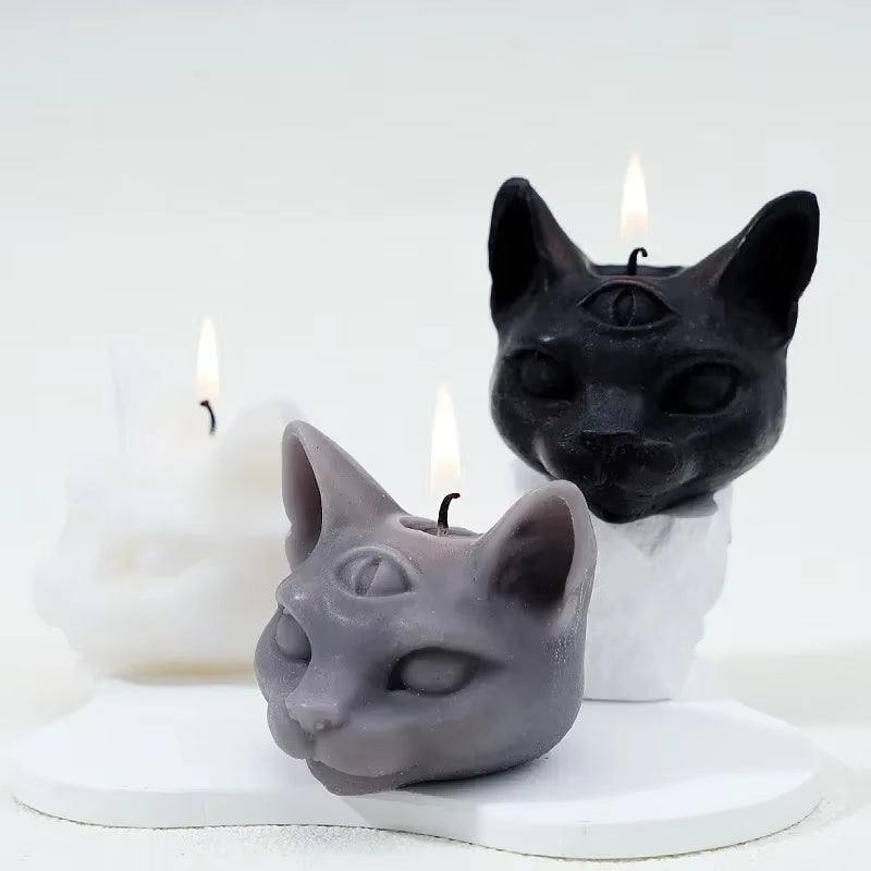Three-Eyed Cat Candle – Gothic Scented Soy Wax – view 3