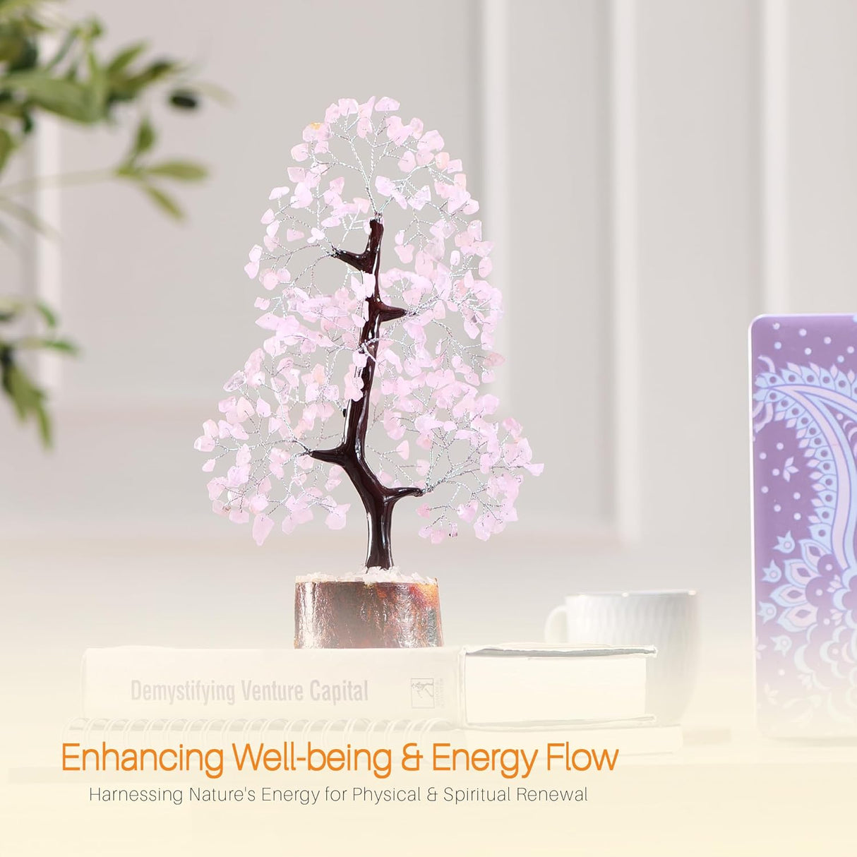 7 Chakra Money Tree Healing Feng Shui Statues & Figurines Reiki Crystal Balancing Buddha Home Décor (Rose Quartz Silver)