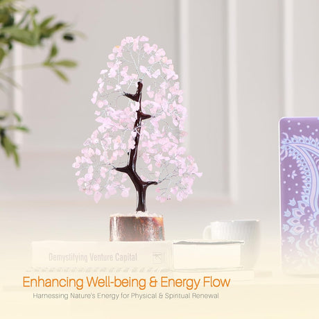7 Chakra Money Tree Healing Feng Shui Statues & Figurines Reiki Crystal Balancing Buddha Home Décor (Rose Quartz Silver)