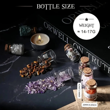 12Pcs Crystal Gemstone Chip Bottle,Mini Crystals,Spell Jars,Real Crystals for Witchcraft Supplies,Witchcraft Healing Crystals
