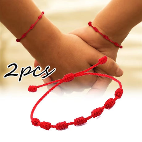 צמיד הגנה מחוט אדום עם 7 קשרים — מארז של 2 – תמונה 2
