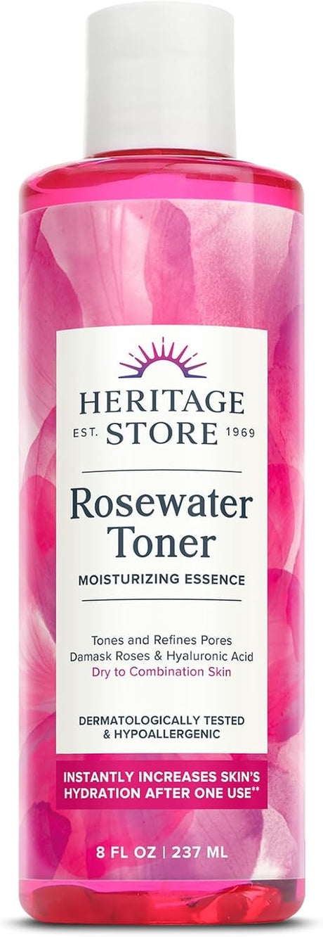 Rosewater Facial Toner with Hyaluronic Acid, Dry to Combination Skin Care, Hydrating Toner Refines Pores & Minimizes the Appearance of Fine Lines & Wrinkles, Alcohol Freeǂ, Vegan, 8Oz