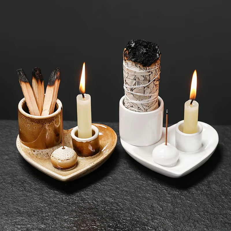 5-in-1 Ceramic Incense & Candle Holder – with Ash Catcher Tray – view 3