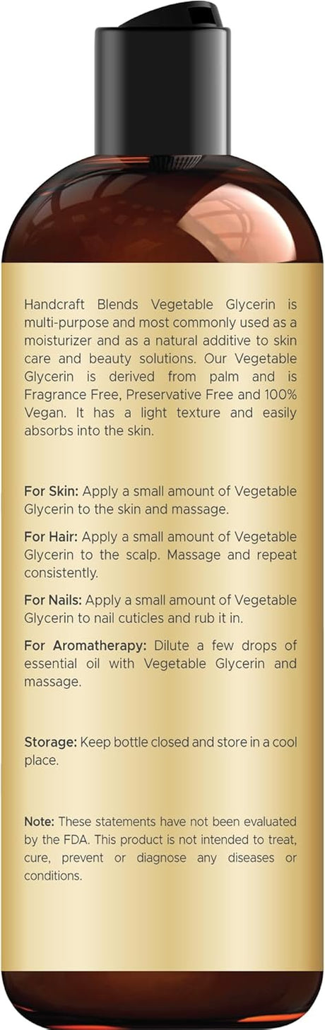 Vegetable Glycerin/Glycerine - for DIY Blends 8 Fl Oz - 100% Pure and Natural - Premium Grade Oil for Skin and Hair - Hair and Body - Massage