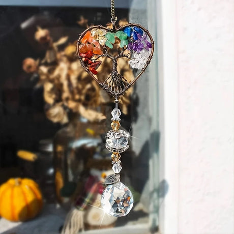 1Pc Suncatcher Ornament Hanging Glass Suncatcher on Window, Crystal Heart Rainbow Tree Hanging, Garden, Outdoor Decoration