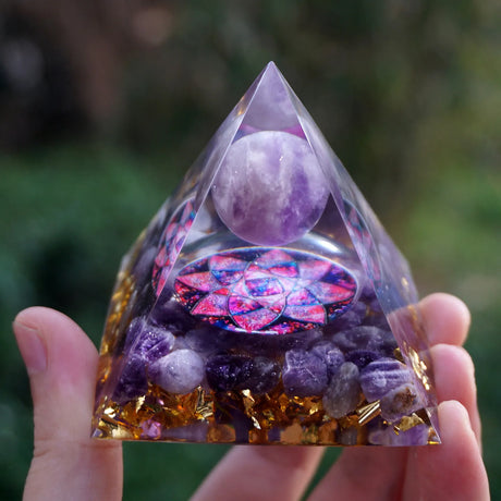 Tree of Life Orgonite Pyramide Amethyst Obsidian Stone Pyramid Crystal Healing Reiki Energy Orgone Collection