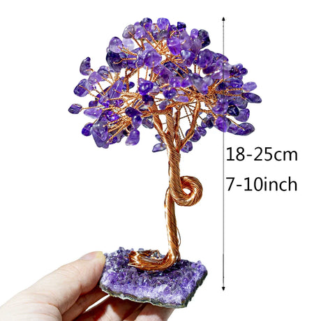 Amethyst Healing Crystals Stones Tree Wire Wrapped on Natural Crystals Gravel with Base Home Desk Living Room Stone Decoration