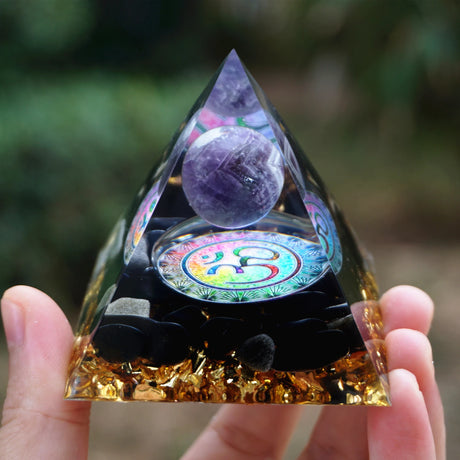 Tree of Life Orgonite Pyramide Amethyst Obsidian Stone Pyramid Crystal Healing Reiki Energy Orgone Collection