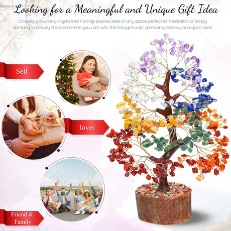 ® 7 Chakra Crystal Tree of Life, Healing Crystals Tree 10-12 Inch, Birthday Gift for Women, Feng Shui, Money Trees, Positive Energy, Good Luck, Home Office Decor, Spiritual Gifts for Women
